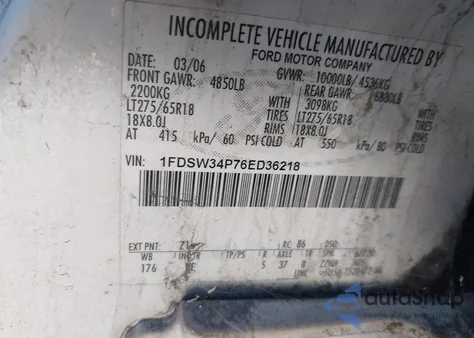 2006 Ford F-350 Chassis Lariat/Xl/Xlt from USA, damaged, VIN 1FDSW34P76ED36218